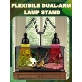 BESTSHOP Dual Reptile Lamp Stand, Heat Lamp Stand (15.7 to 74.3 inch) with 2 Adjustable 360° Swing Arms for Terrarium, Reptile Heat Lamp Stand for Bearded Dragons, Turtles, and Chameleons (Black)