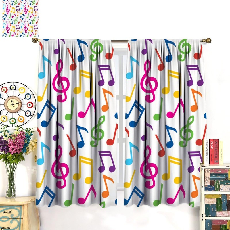 Music Curtains,Colorful Music Equalizer Note Pattern Polyester Fabric Window Treatments