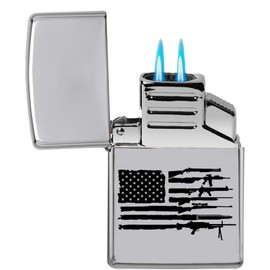 ROLYAD Dual Flame Torch Lighter American Gun Flag (Chrome)