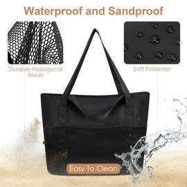 KABAQOO Large Beach Bag Waterproof Sandproof Tote Bag for Women with Zipper & Mesh Pockets for Pool Swim Travel Everyday
