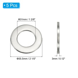 PATIKIL 304 Stainless Steel Flat Washer, 5 Pack 1 2/9" ID x 2 1 2/9" OD x 0.12" Thickness Metal Fender Washers Lock Washers for Screws Bolts Assortment