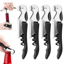 4 Stück Professioneller Korkenzieher, Weinflaschenöffner Sommelier für Alle Arten von Kork und Bierflaschen mit Teflon-Spirale + Folienschneider (Schwarz)