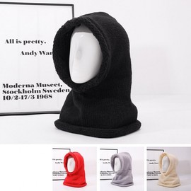 Women's Autumn/Winter Warm Knit Balaclava Hat with Integrated Scarf & Roll-Up Mask One Size/Beige 10ea