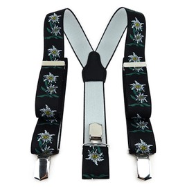 TigerTie Unisex Y-shaped braces with 3 extra strong clips, patterned, high-quality workmanship, width 35 mm, Black, green, white, yellow