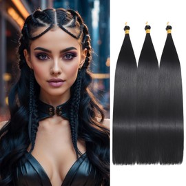 Locescsoc 24 Inch Straight Hair Extensions 150 g 3 Packs Bone Straight Braiding Hair, Black Ariel Straight Ponytail Hair Bundles, Ombre Soft Synthetic Crochet Box Braids for Women (1B)