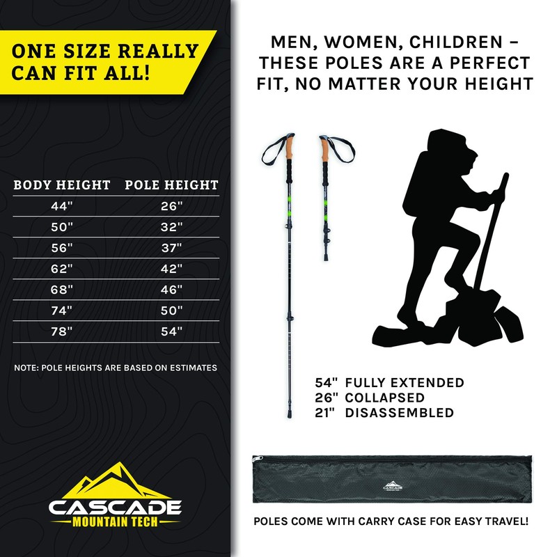 Cascade Mountain Tech Trekking Poles - Aluminum Hiking Walking Sticks