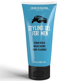Viking Revolution Hair Gel for Men Strong Hold - Mens Hair Gel Extra Strenght - Styling Gel for Hair Clear Hair Gel - Firm Hold Gel Hair High Shine Non-Flaking Curly Hair Gel (10oz)