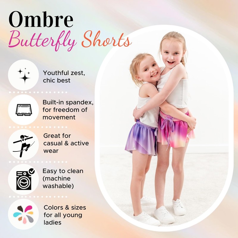 Dancina Butterfly Shorts for Girls - Flowy Athletic Skorts for