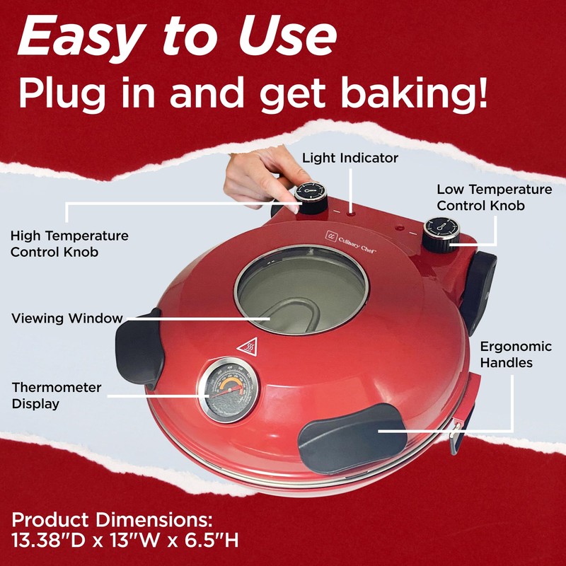CULINARY CHEF Electric Pizza Oven with Ceramic Stone, Viewing Window,