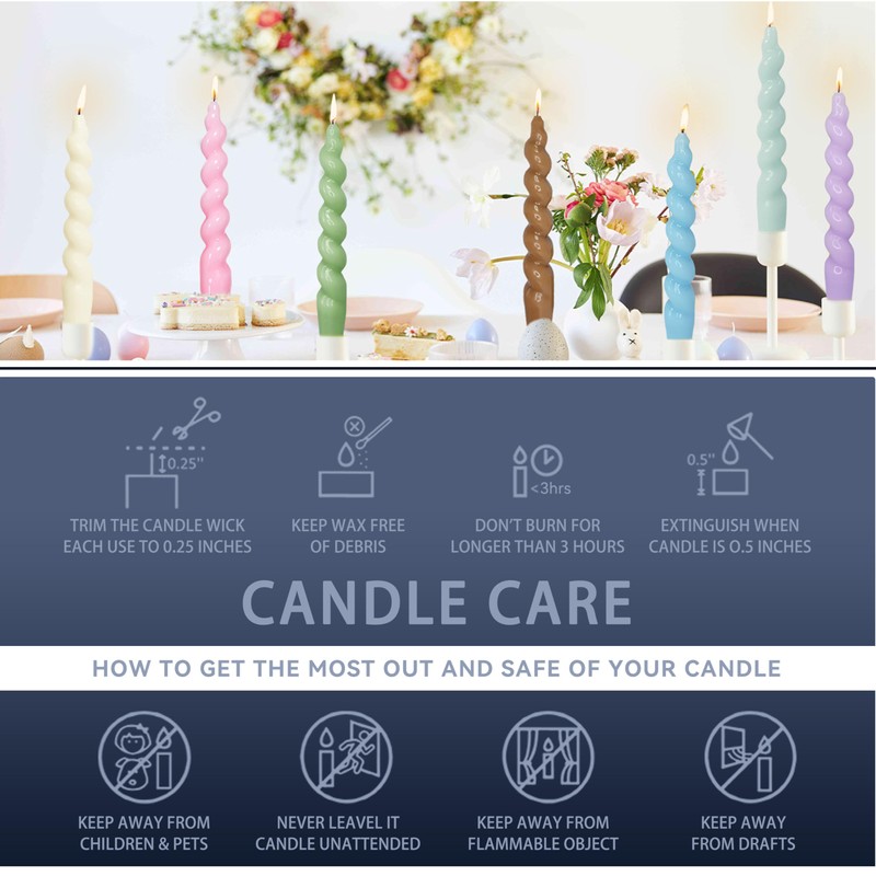 7.5 Inches Spiral Taper Candles Navy BlueTwisted Candle Dripless Unscented