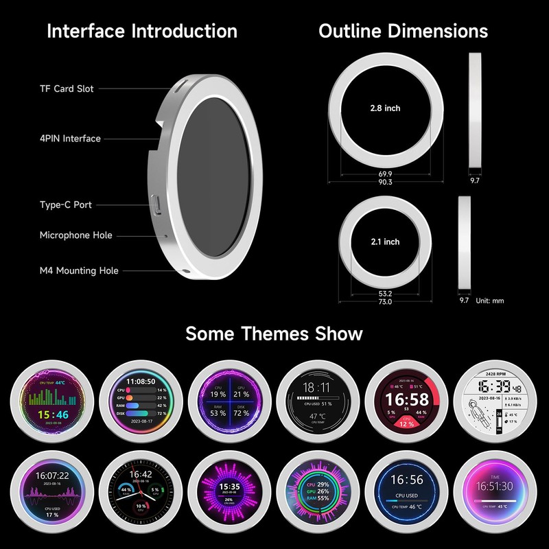 Waveshare 2.8" CPU/GPU Cooler Round LCD Display, AIO Computer Temp