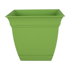 The HC Companies 8 Inch Eclipse Square Planter with Saucer – Indoor Outdoor Plant Pot for Flowers Vegetables Herbs, Peridot Green