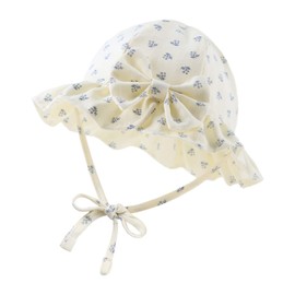 JANGANNSA Bow Baby Girls Summer Hat Flower Toddler Girls Sun Hat Cotton Breathable Infant Cap (Beige Floral, 19.7"(1-2 Years))