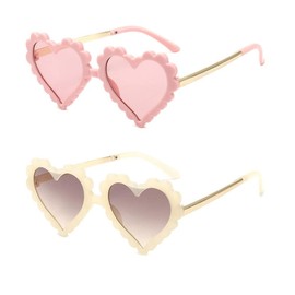 OZPYKAE Girl Heart Sunglasses,Fashion Cute Glasses UV Protection Outdoor Girl Heart Shaped Sunglasses for Toddler Party Beach (Pink+Champagne)