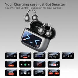 Clip On Earbuds Touch Screen,Wireless Open Ear Headphones with Bluetooth 5.4，50h Battery Life，Lightweight Comfort Sport Earbuds Built-in Mic IPX7 Waterproof Earphones for Running Fitness,Black