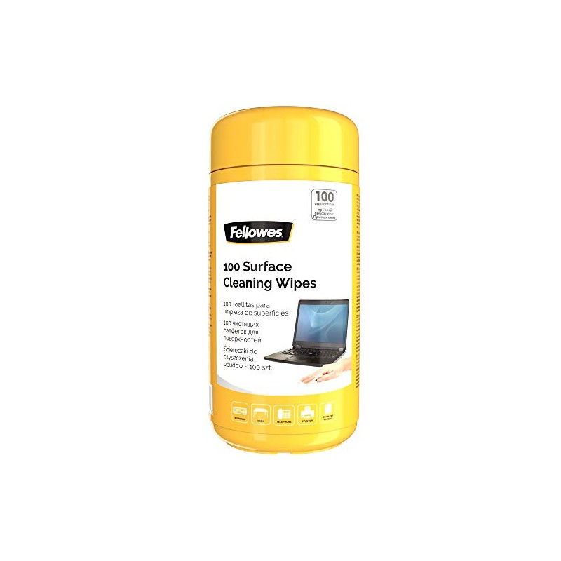Fellowes 100 Surface Cleaning Wipes - Biodegradable Non Streak Surface