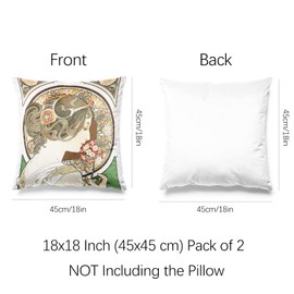 Berkin Arts Decorative Square Throw Pillow Covers Farmhouse Cushion Cases Designed of Art Decor, Polyester Blend. Pack of 2, 18x18 Inch. Flower Fairy Soft Girls for Sofa (Primrose by Alphonse Mucha)