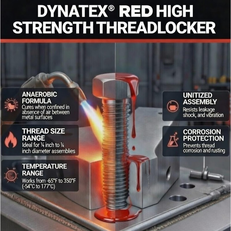 Dynatex 49451 Red High Strength Threadlocker, 6ml - Industrial Grade