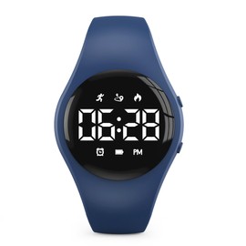 Kids Led Digital Pedometer Watch, Steps Counter, Waterproof Wristwatch, Vibrating Alarm Clock, Stopwatch, Great Gift for Kids Children Teens Girls Boys (Deepblue)