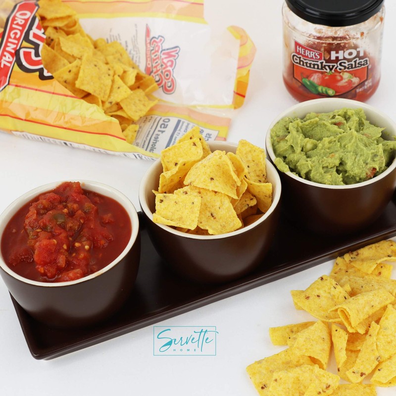 Ceramic Snack Serving Tray Set with 3 8oz Bowls for