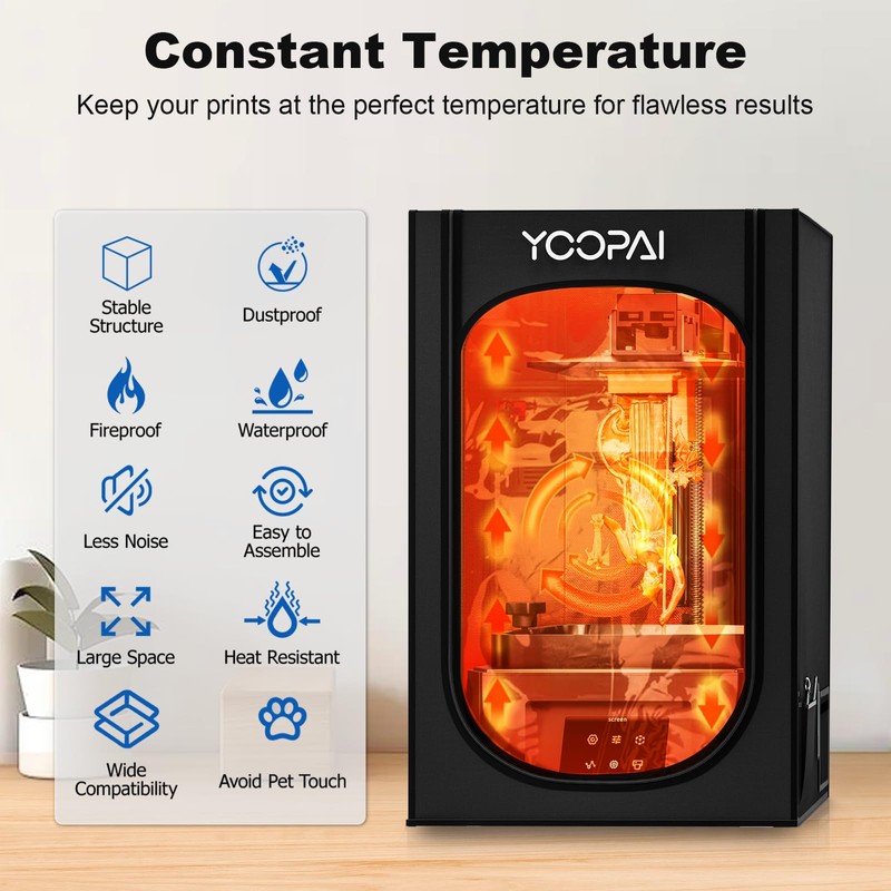 Resin 3D Printer Enclosure with Ventilation Kit & LED Light,