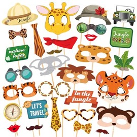 Dusenly Animals Photo Booth Props 30pcs DIY Funny Safari Jungle Photo Props Woodland Forest Animal Kids Birthday Baby Shower Party Supplies Favor