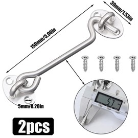 Senshuomy Hook Eye Latch Door Lock, Silver Cabin Hooks Stainless Steel Heavy Duty Gate Latch with Screws for Cabinet Closet Door Window Garage Gate, Sliding Door, Bedroom (150mm)