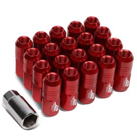 J2 Engineering 7075 Aluminum Red M12 x 1.5 20Pcs L: 50mm Close End Lug Nut w/Socket Adapter