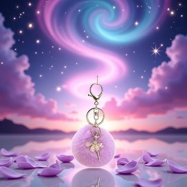 Yxinjy Purple Lovely Rhinestone Inlaid Dancing Ballet Girl Pom Pom Keychains Fluffy Plush Ball Pendants Key Chain Charming Women, Fluffy Ball Keychain, Women's Keyrings Dance Keychain