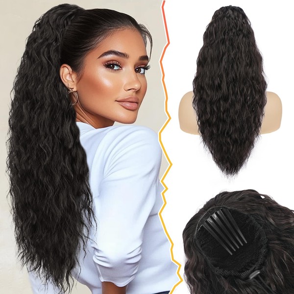 BARSDAR Comb Clip Ponytail Hairpiece, 56 cm Curly Wavy Ponytail