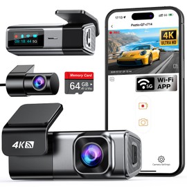 Navycrest 4K Dash Cam Front and Rear with 64GB Card, Built-in 5G WiFi, Dash Camera for Cars 4K Front and 1080P Rear, Dashcams for Cars Loop Recording, Gravity Sensor, 24-Hours Parking Mode