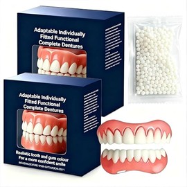 Functional dentures, adjustable functional full-mouth dentures, premium style, custom-made silicone full-mouth denture set, premium style, for Men and Women-2-piece