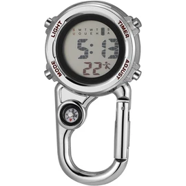 Multi-Purpose Carabiner Watch with Compass for Outdoor Climbing Hiking and Camping - Clip-on Pocket Timepiece in Silver