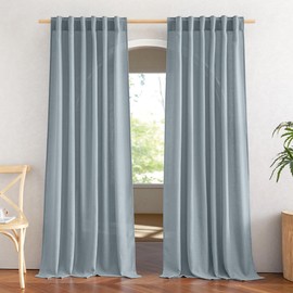 NICETOWN Linen Blend Mist Blue Curtains for Living Room, Rod Pocket & Back Tab Flax Burlap Window Treatments Semi Sheer Privacy with Light Filtering Drapes for Bedroom, W52 x L84, 2 Panels