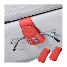 zipelo Sunglasses Holder for Car Sun Visor, 2 PCS Magnetic Leather Eyeglass Hanger, Sun Glasses Mount Clip on Visors, Ticket Card Cash Organizer, Auto Interior Accessories (Red)