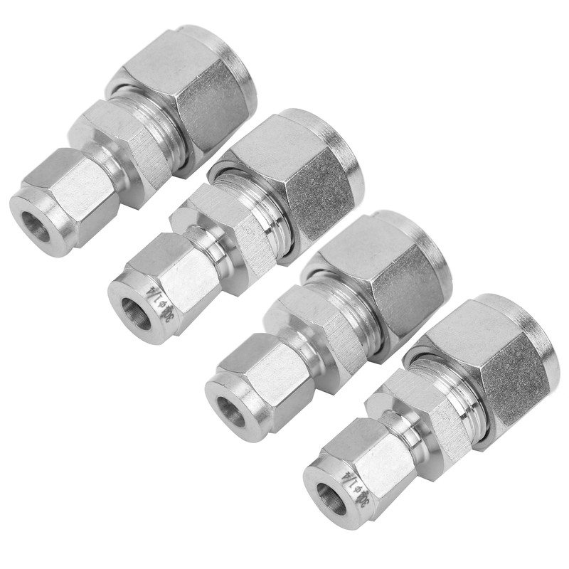 4Pcs Stainless Steel Compression Fitting Straight DoubleFerrule Tube Adapter for