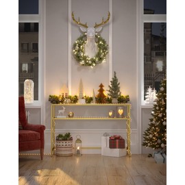 VASAGLE 47.2 Inch Console Sofa Table, Modern Entryway Table, Tempered Glass Table, Metal Frame, 2 Shelves, Adjustable Feet, for Living Room, Hallway, Gold Color ULGT045A61