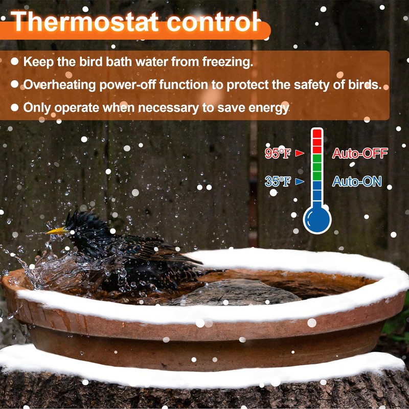 Saillong Bird Bath Deicer Heated Rock, 80W Submersible Utility Decorative