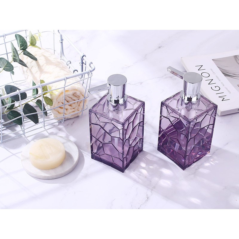 2 Pack Clear Lavender Purple Rust Proof Soap Dispenser, Acrylic