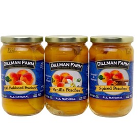Dillman Farm Peach Halves Variety Pack-Old fashioned, Vanilla & Spiced Peaches- Gluten-Free, Non-GMO, Eco-Friendly Vegan, Kosher, Preservative Free, Corn Syrup Free - Made in USA, 16oz (pack of 3).