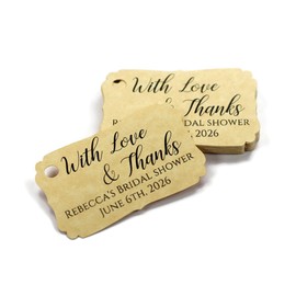 Bridal Shower Tags - Custom Gift Tags With Love & Thanks (Set of 12) (Antique Gold)