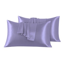 VED Satin Pillow Cases 2 Pack, Silky Pillowcases for hair and skin with Envelope Closure, Standard Size, 50x66 cm (LILAC)