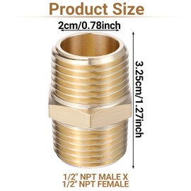 2PCS Hex Brass Nipple, 1/2"NPT x 1/2" NPT Male Brass Pipe Fitting, 1/2 Inch Male Brasses Pipe Adapter Fittings Heavy Equal Nipples Connectors