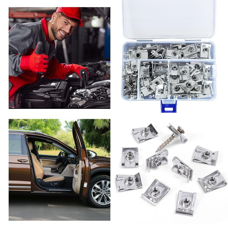 Pack of 100 Sheet Metal Nuts Car, U-Shaped Sheet Nuts,