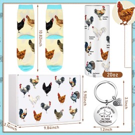 Didaey Chicken Lovers Gifts for Women Include 20 oz Chicken Tumbler with Lid and Straw Funny Chicken Keychain and Cute Chicken Socks Gifts Box for Chicken Lovers Birthday Christmas Gift