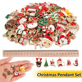 Tikplus Pack of 100 Christmas Charms, Enamel Christmas Pendants, Small Jewellery Charms, Jewellery Making, Gold Christmas Tree Pendant Decoration for Necklace, Earring, Bracelet, DIY, Plastic, No