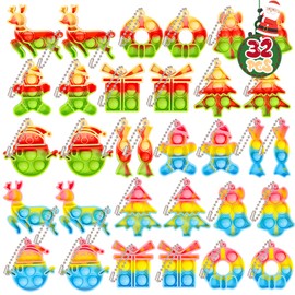 HOUT 32PCS Pop Keyring Christmas Stocking Fillers for Kids - Party Bag Fillers for Kids - Poppet It Fidget Toys Pack - Christmas Eve Box Fillers for Kids - Kids' Party Favours