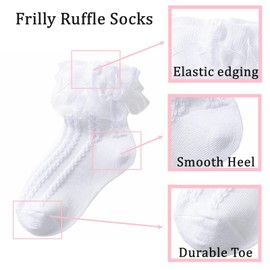 WBZOTSS 1 Pack Little Girls Cotton Lace Socks,Lace Ruffle Frilly Comfortable Princess Style Dress Socks (US, Age, 1 Year, 3 Years, White)