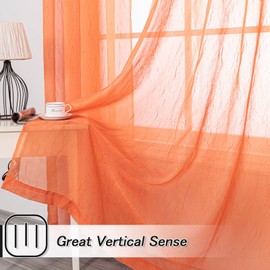 MYSKY HOME Crushed Voile Sheer Curtains for Living Room Rod Pocket Window Treatment Crinkle Sheer Curtains(2 Panels, 51" x 95", Orange)