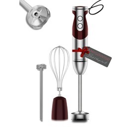 MegaWise Pro Titanium Reinforced 3-in-1 Immersion Corded Hand Blender, Powerful MOTOR with 80% Sharper Blades, 12-Speed Corded Blender, IncludingWhisk and Milk Frother (3-in 1 Red)